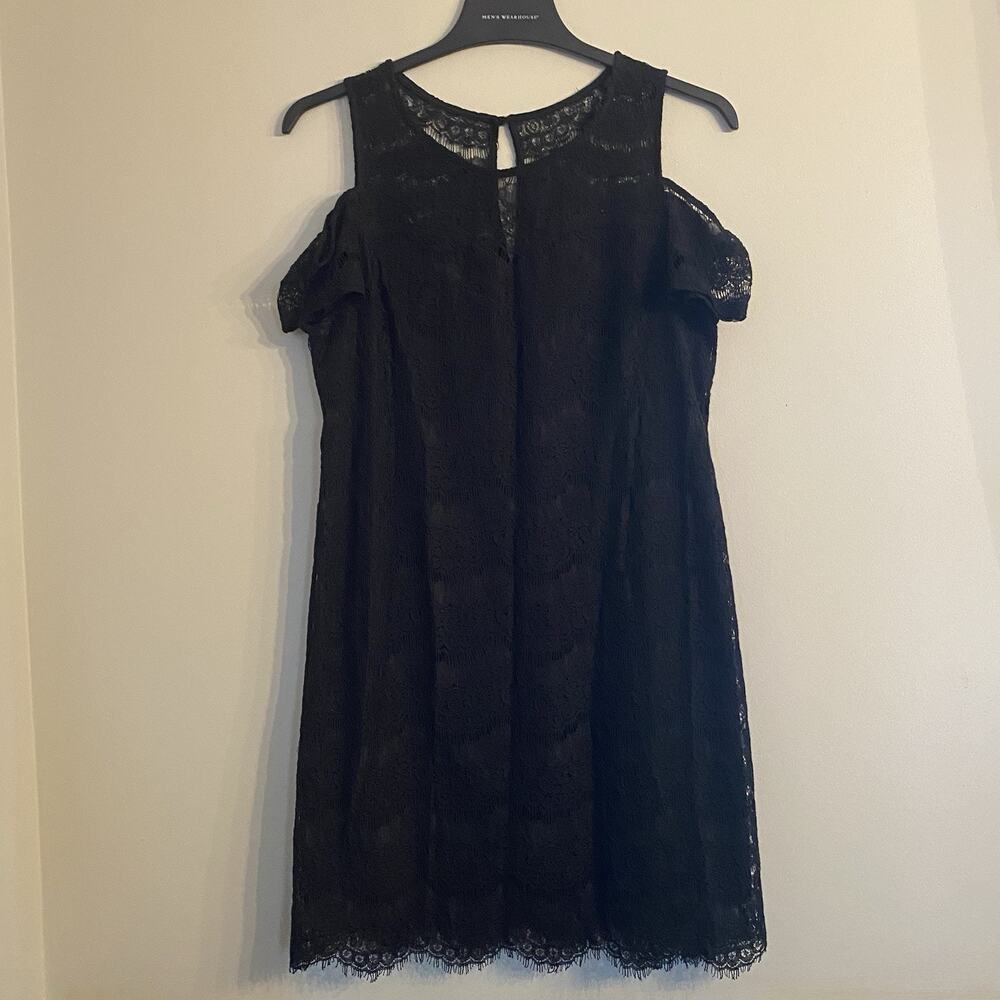 Monteau Black Cold Shoulder Sheath Mini Dress Size Large Lace New With Tags